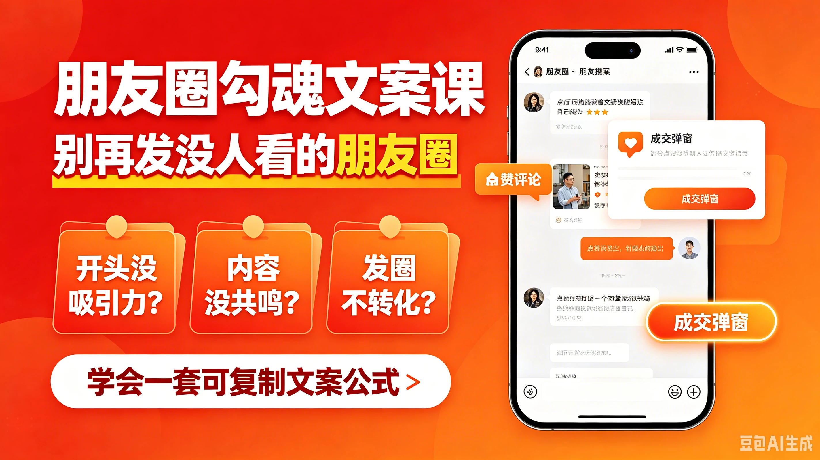 【精】朋友圈勾魂文案课，别再发没人看的朋友圈，学会一套可复制文案公式-优优云网创