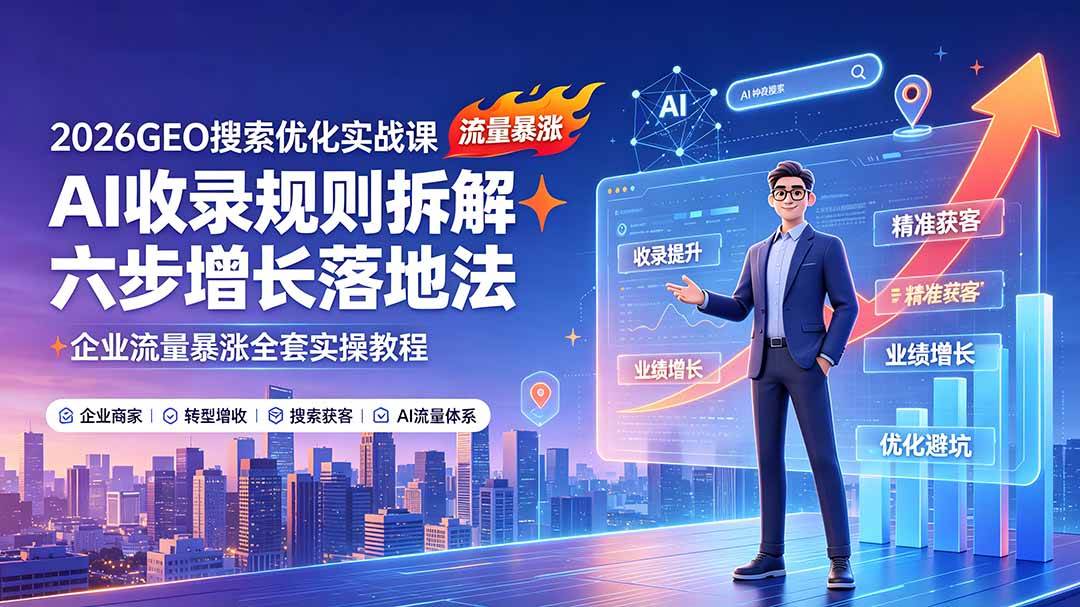 （19333期）2026GEO搜索优化实战课：AI收录规则拆解｜六步增长落地法｜企业流量暴涨全套实操教程-优优云网创