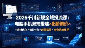 (19513期)2026千川新规全域投流课:电脑手机双端搭建×出价调价×素材优化×赔付卡点×起量权重×全套落地教学-优优云网创