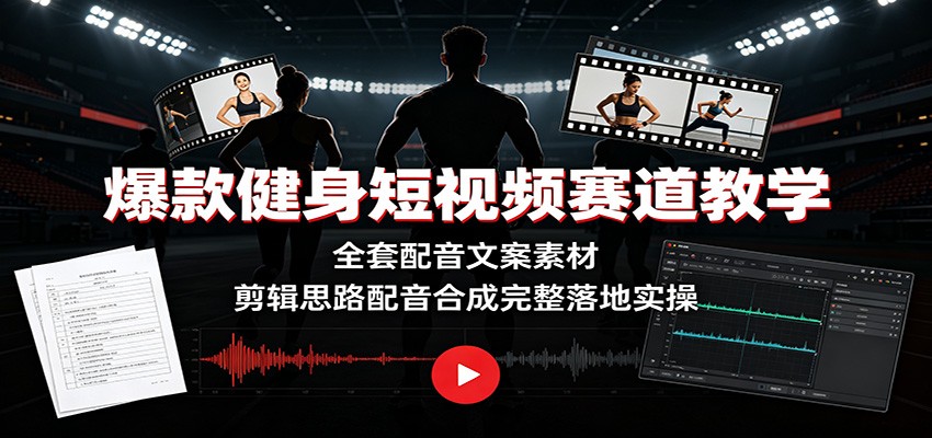 爆款健身短视频赛道教学：全套配音文案素材，剪辑思路配音合成完整落地实操-优优云网创