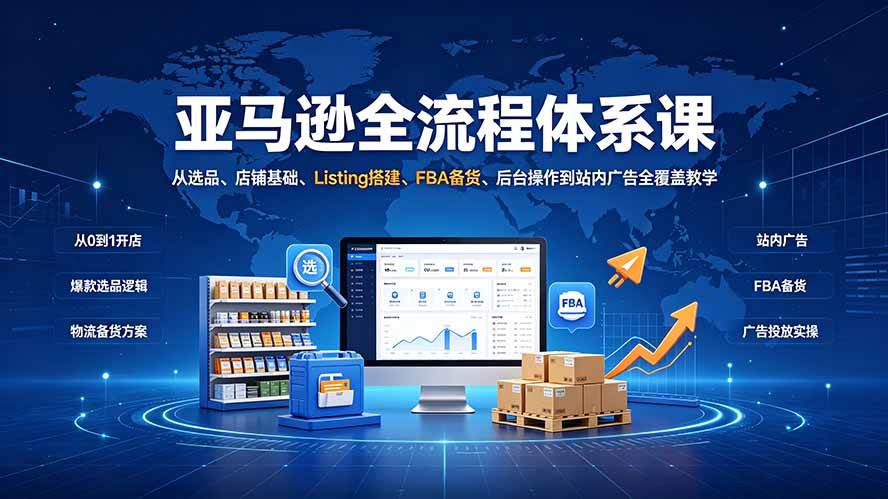 （19409期）亚马逊全流程体系课：从选品、店铺基础、Listing搭建、FBA备货、后台操作到站内广告全覆盖教学-优优云网创