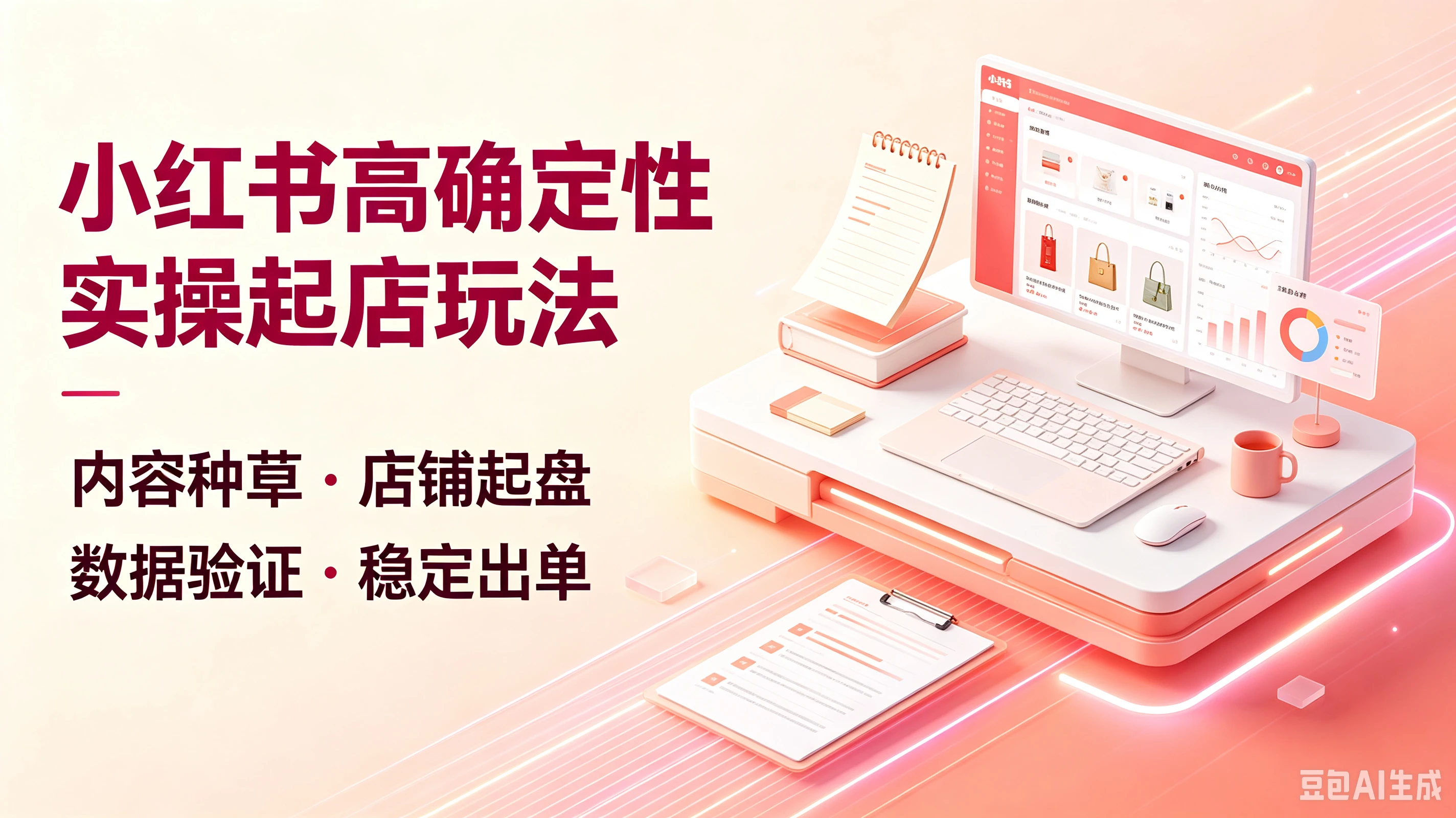 【精】小红书高确定性实操起店玩法,内容种草·店铺起盘、数据验证·稳定出单-优优云网创