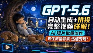 GPT-5.6自动生成＋拼接完整视频详解，AI短片批量创作，抓住流量迅速变现！-优优云网创
