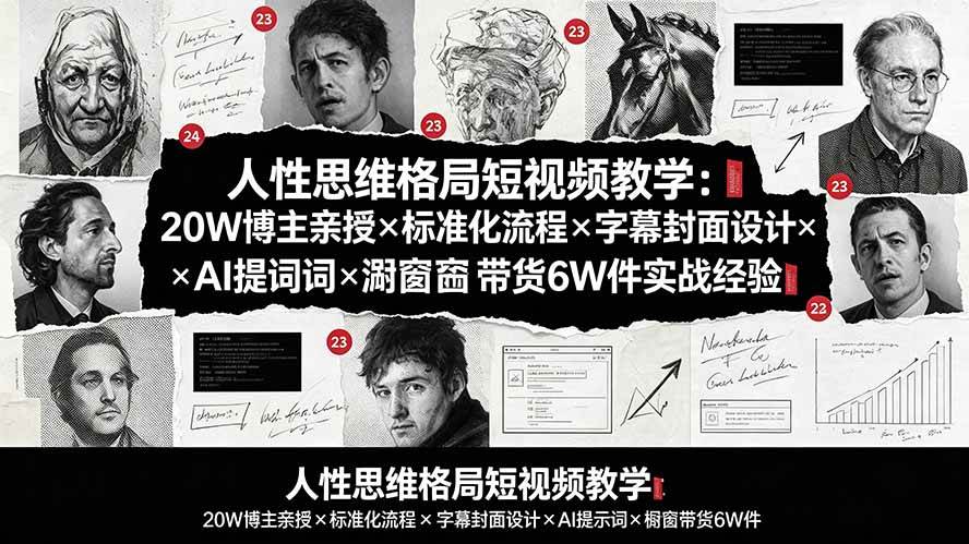 （19538期）人性思维格局短视频教学：20W博主亲授×标准化流程×字幕封面设计×AI提示词×橱窗带货6W件实战经验-优优云网创