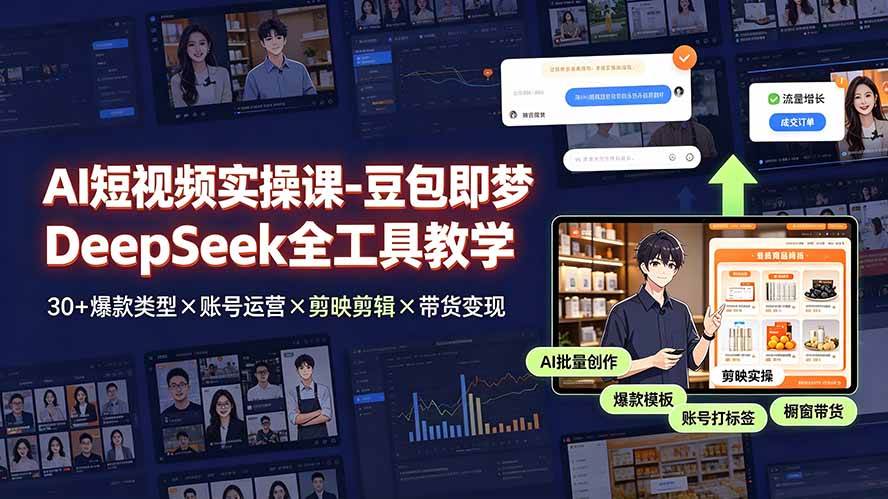 (19261期)AI短视频实操课-豆包即梦DeepSeek全工具教学 | 30+爆款类型×账号运营×剪映剪辑×带货变现。-优优云网创