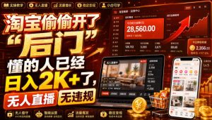 淘宝偷偷开了“后门”，懂的人已经日入2K+了，无人直播无违规，一台电脑=一家24小时营业的线上门店【揭秘】-优优云网创