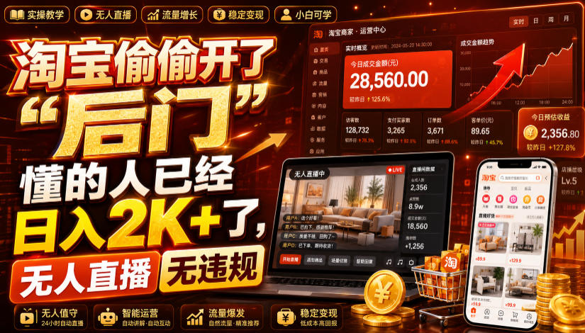 淘宝偷偷开了“后门”，懂的人已经日入2K+了，无人直播无违规，一台电脑=一家24小时营业的线上门店【揭秘】-优优云网创