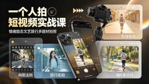（19342期）一个人拍短视频实战课：情绪励志文艺旅行多题材×五大景别×黄金构图×八大运镜，从拍摄到成片高效创作-优优云网创