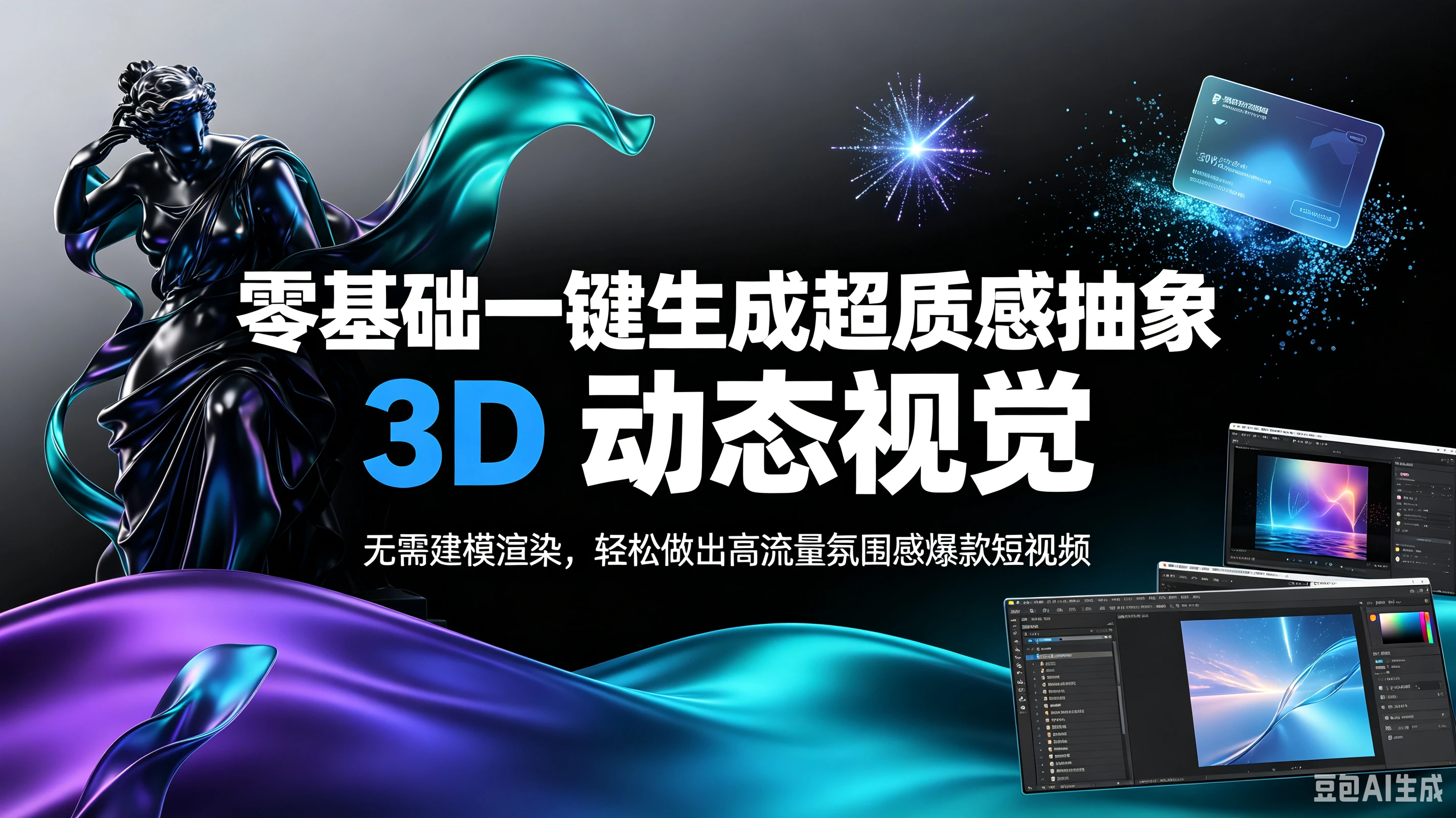 【精】零基础一键生成超质感抽象 3D 动态视觉,无需建模渲染,轻松做出高流量氛围感爆款短视频。-优优云网创