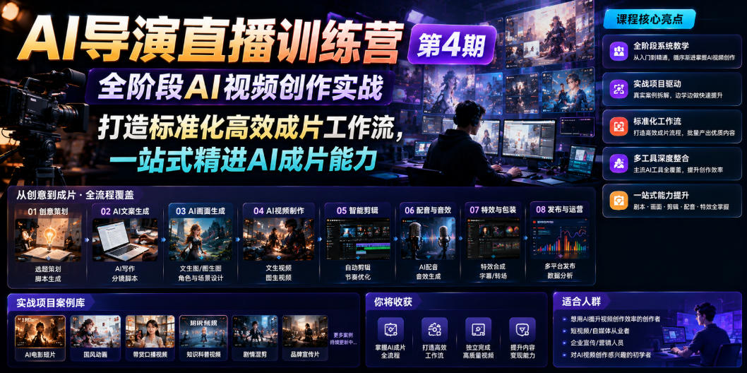 ai导演直播训练营第4期｜全阶段ai视频创作实战，打-免费资源