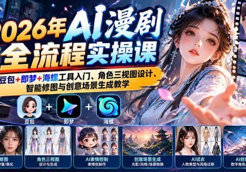 2026年AI漫剧全流程实操课：豆包+即梦+海螺工具入门、角色三视图设计、智能修图与创意场景生成教学-免费资源