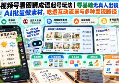 视频号看图猜成语起号玩法|零基础无真人出镜,AI批量做素材,吃透互动流量与多种变现路径-免费资源