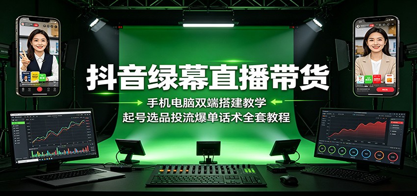 抖音绿幕直播带货：手机电脑双端搭建教学，起号-免费资源