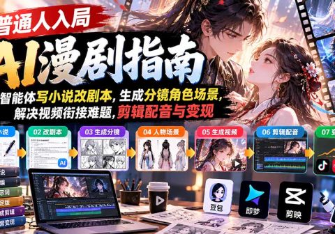 【无水印】普通人入局AI漫剧指南：用智能体写小说改剧本，生成分镜角色场景，解决视频衔接难题，剪辑配音与变现-免费资源