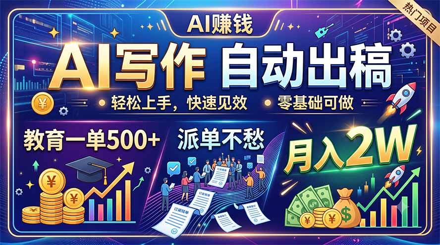 （19614期）ai写作自动出稿，教育一单500，派单不愁，月-免费资源