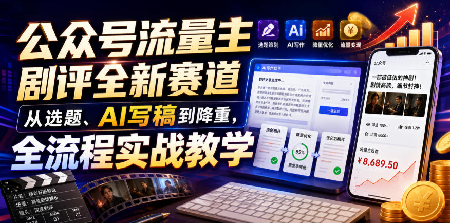 公众号流量主剧评全新赛道，从选题、ai写稿到降重-免费资源