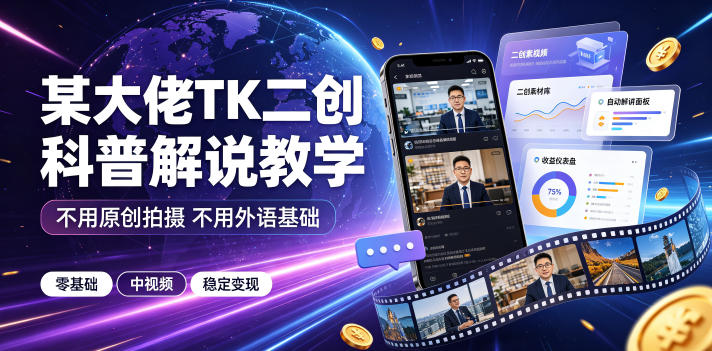 某大佬tk二创科普解说教学，不用原创拍摄不用外语-免费资源