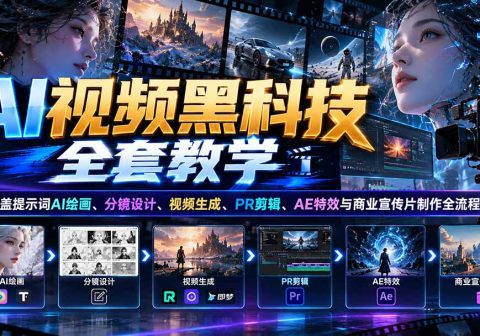 AI视频黑科技全套教学：覆盖提示词AI绘画、分镜设计、视频生成、PR剪辑、AE特效与商业宣传片制作全流程-免费资源