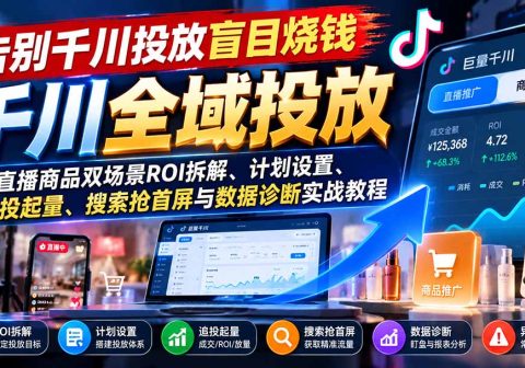 告别千川投放盲目烧钱：直播商品双场景ROI拆解、计划设置、追投起量、搜索抢首屏与数据诊断实战教程-免费资源