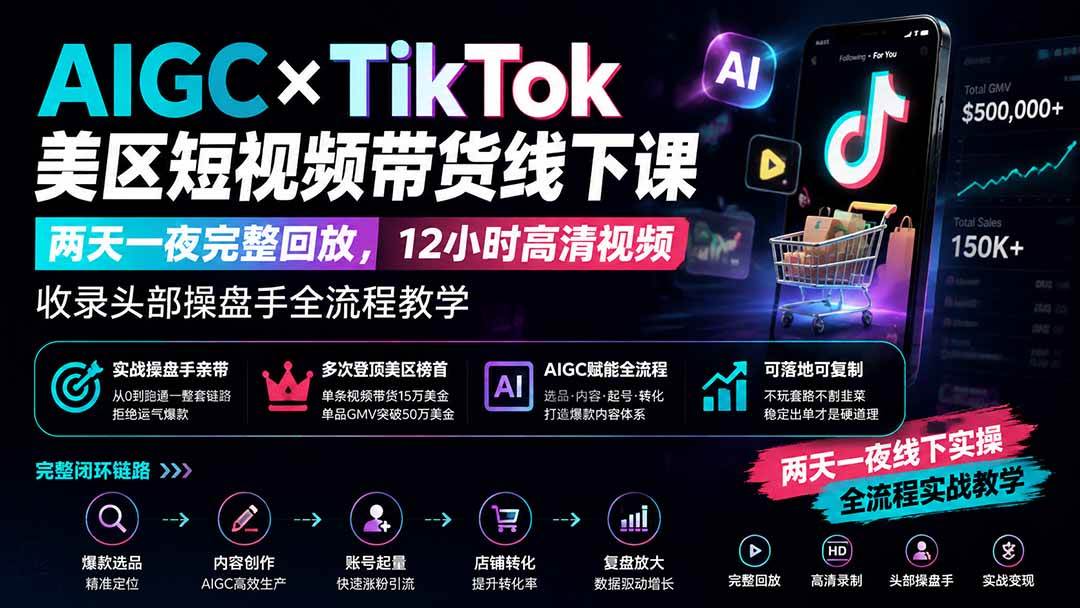 （19778期）aigcxtiktok美区短视频带货线下课；两天一夜完-免费资源