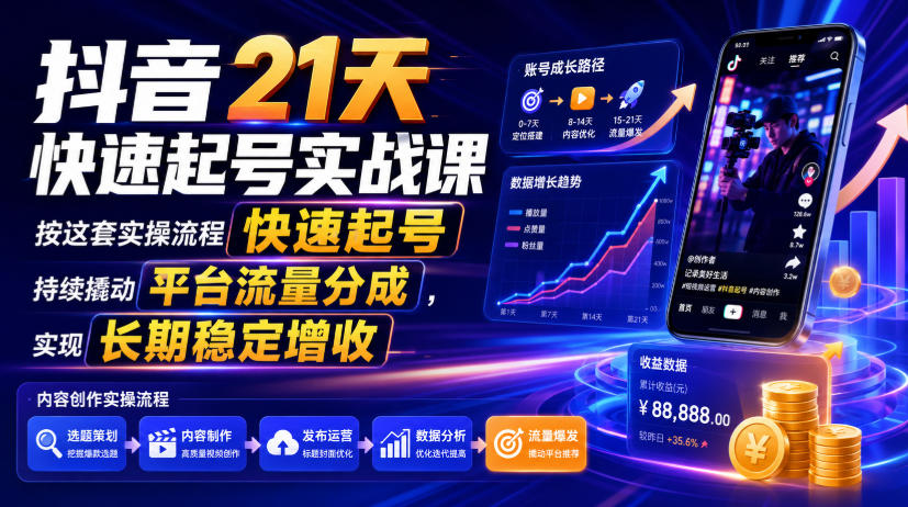 抖音21天快速起号实战课，按这套实操流程快速起号-免费资源