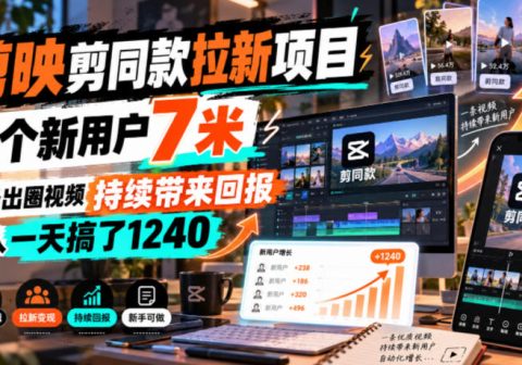 剪映剪同款拉新项目,一个新用户7米,一条出圈视频持续带来回报,有人一天搞了1240-免费资源