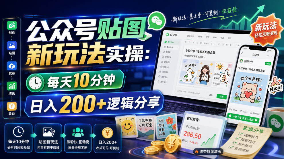 公众号贴图新玩法实操，每天10分钟，日入200逻辑分-免费资源