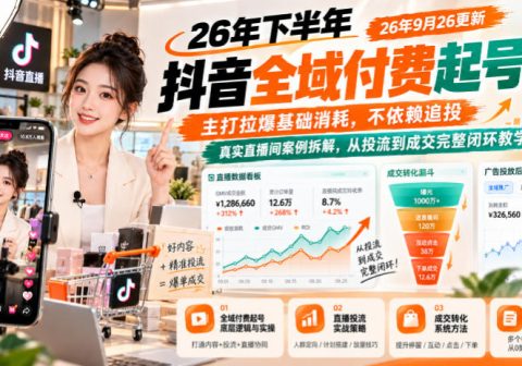 26年下半年抖音全域付费起号课，主打拉爆基础消耗，不依赖追投，真实直播间案例拆解，从投流到成交完整闭环教学(更新1019)-免费资源