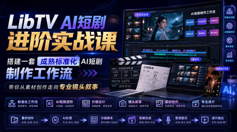 libtv-ai短剧进阶实战课，搭建一套成熟标准化ai短剧制作-免费资源