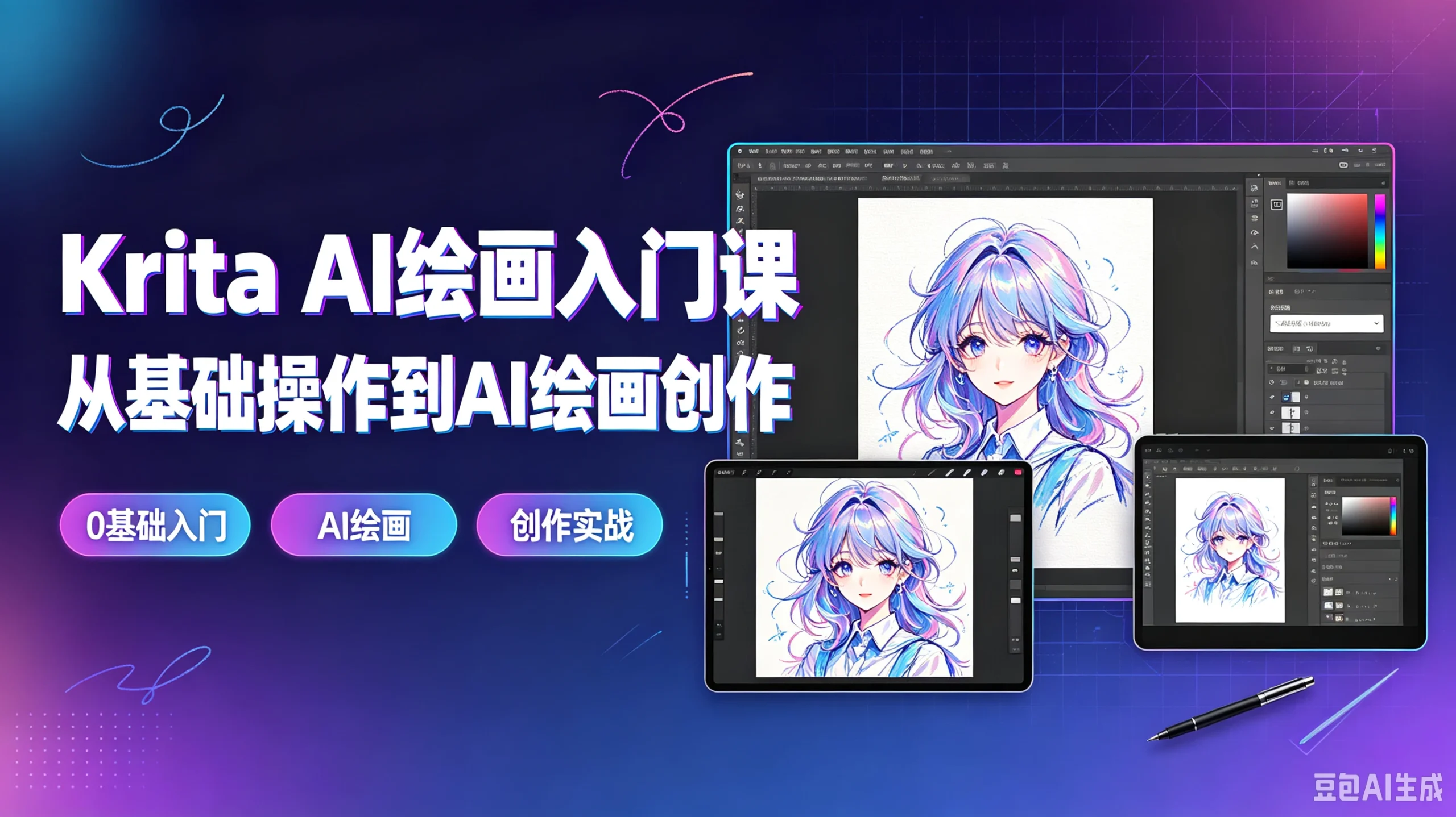 【精】krita-ai绘画入门课从基础操作到ai绘画创作，0基础-免费资源