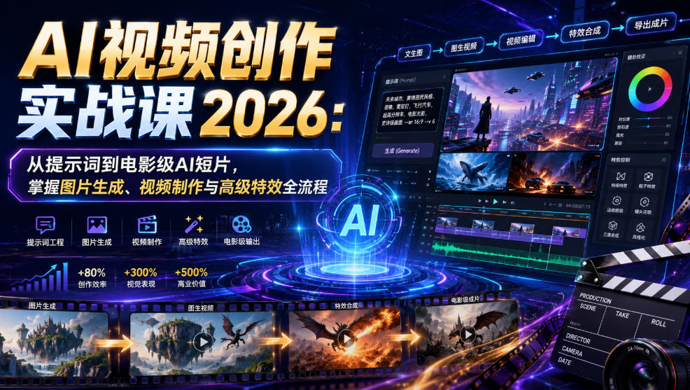 ai视频创作实战课2026：从提示词到电影级ai短片，掌握-免费资源
