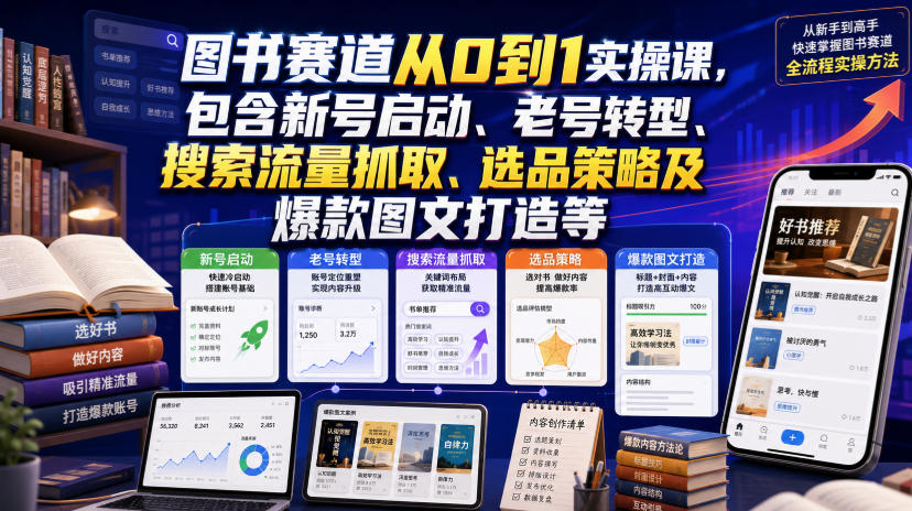 图书赛道从0到1实操课，包含新号启动、老号转型、-免费资源