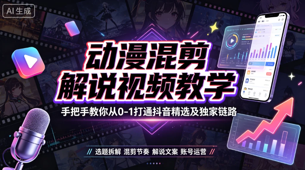【精】抖音某大佬的动漫混剪解说视频教学，手把-免费资源