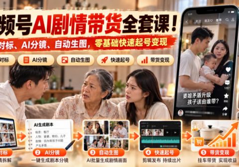 视频号AI剧情带货全套课!找对标、AI分镜、自动生图,零基础快速起号变现-免费资源