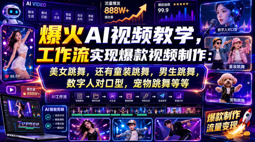 爆火ai视频教学，工作流实现爆款视频制作：美女跳-免费资源