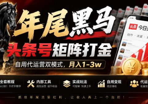 【年尾黑马】头条号矩阵打金，自用代运营双模式，月入1-3w，附全套教程及内部工具【揭秘】-免费资源