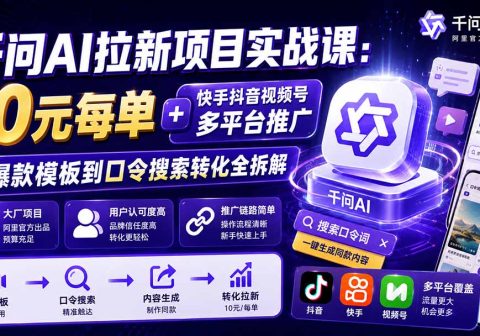 千问AI拉新项目实战课-更新1020：10元每单+快手抖音视频号多平台推广，从爆款模板到口令搜索转化全拆解-免费资源