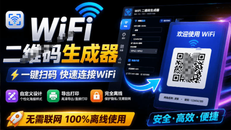完全离线使用！wifi二维码生成器，一键扫码快速连-免费资源