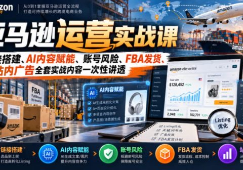 亚马逊运营实战课，链接搭建、AI内容赋能、账号风险、FBA发货、站内广告全套实战内容一次性讲透-免费资源