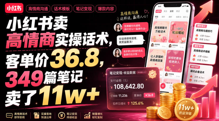 小红书卖高情商实操话术，客单价36-8，349篇笔记卖了11w-免费资源