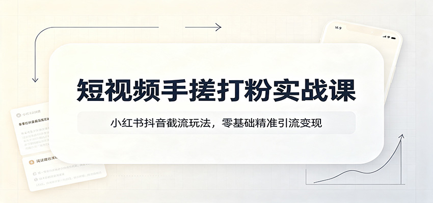 短视频手搓打粉实战课：小红书抖音截流玩法，零-免费资源