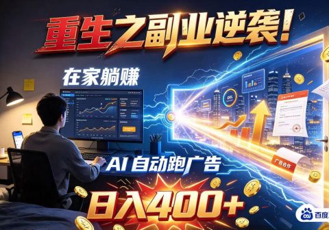 重生之副业逆袭！在家躺赚AI自动跑广告日入400+，无需人工操作【揭秘】-免费资源