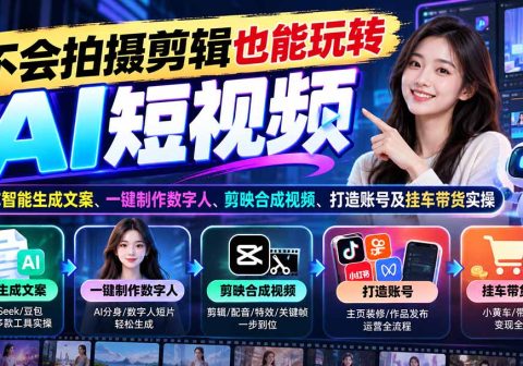 不会拍摄剪辑也能玩转AI短视频：教你智能生成文案、一键制作数字人、剪映合成视频、打造账号及挂车带货实操-免费资源