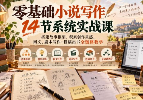 零基础小说写作14节系统实战课，搭建故事框架，积累创作灵感，网文、剧本写作+投稿出书全链路教学-免费资源