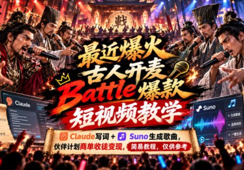 最近爆火古人开麦Battle爆款短视频教学,Claude写词+Suno生成歌曲,伙伴计划商单收徒变现,简易教程,仅供参考-免费资源