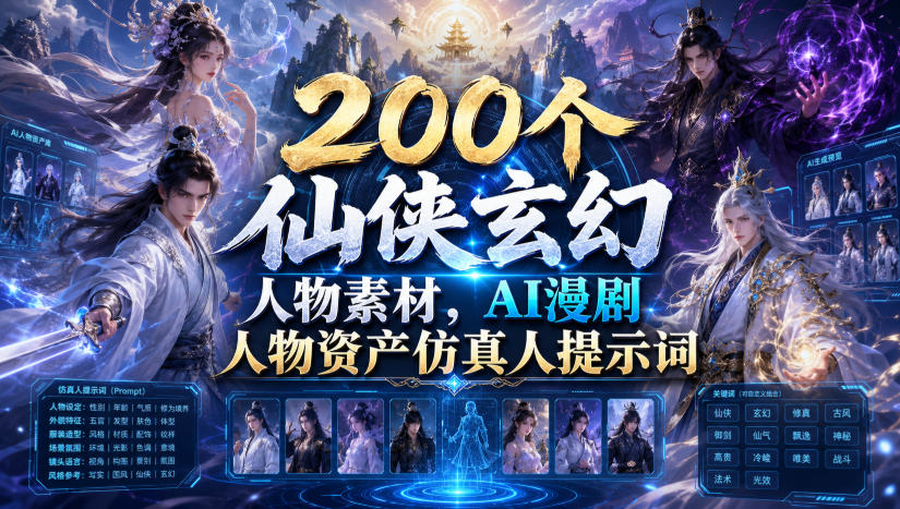 200个仙侠玄幻人物素材，ai漫剧人物资产仿真人提示-免费资源