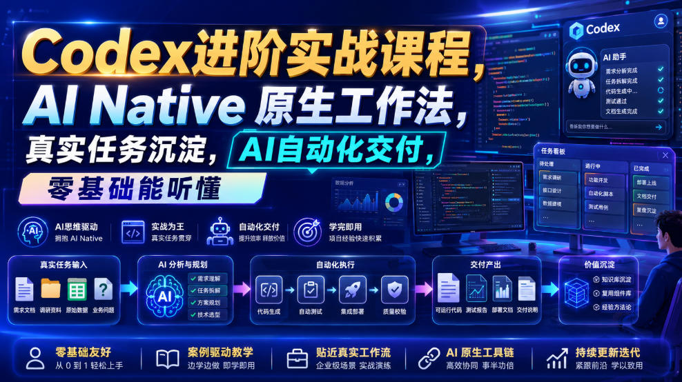 codex进阶实战课｜ai-native原生工作法，22节真实任务落地，-免费资源
