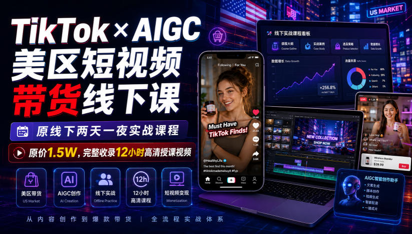 tiktokxaigc美区短视频带货线下课，原线下两天一夜实战-免费资源