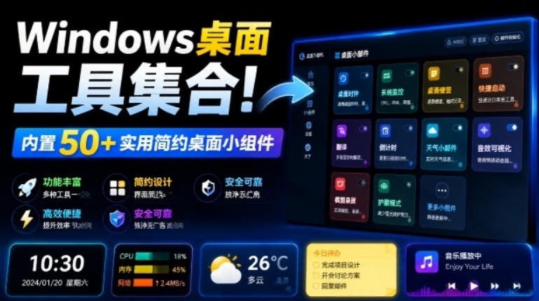 windows桌面工具集合！内置50实用简约桌面小组件，含截-免费资源