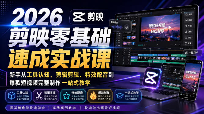 2026剪映零基础速成实战课｜新手从工具认知、剪辑-免费资源